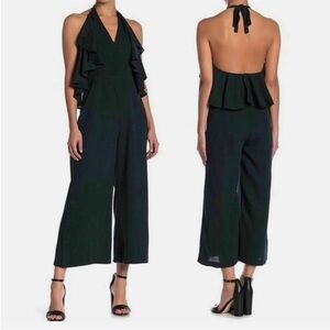Romeo & Juliet Couture Ruffled Halter Emerald Jumpsuit, size Medium